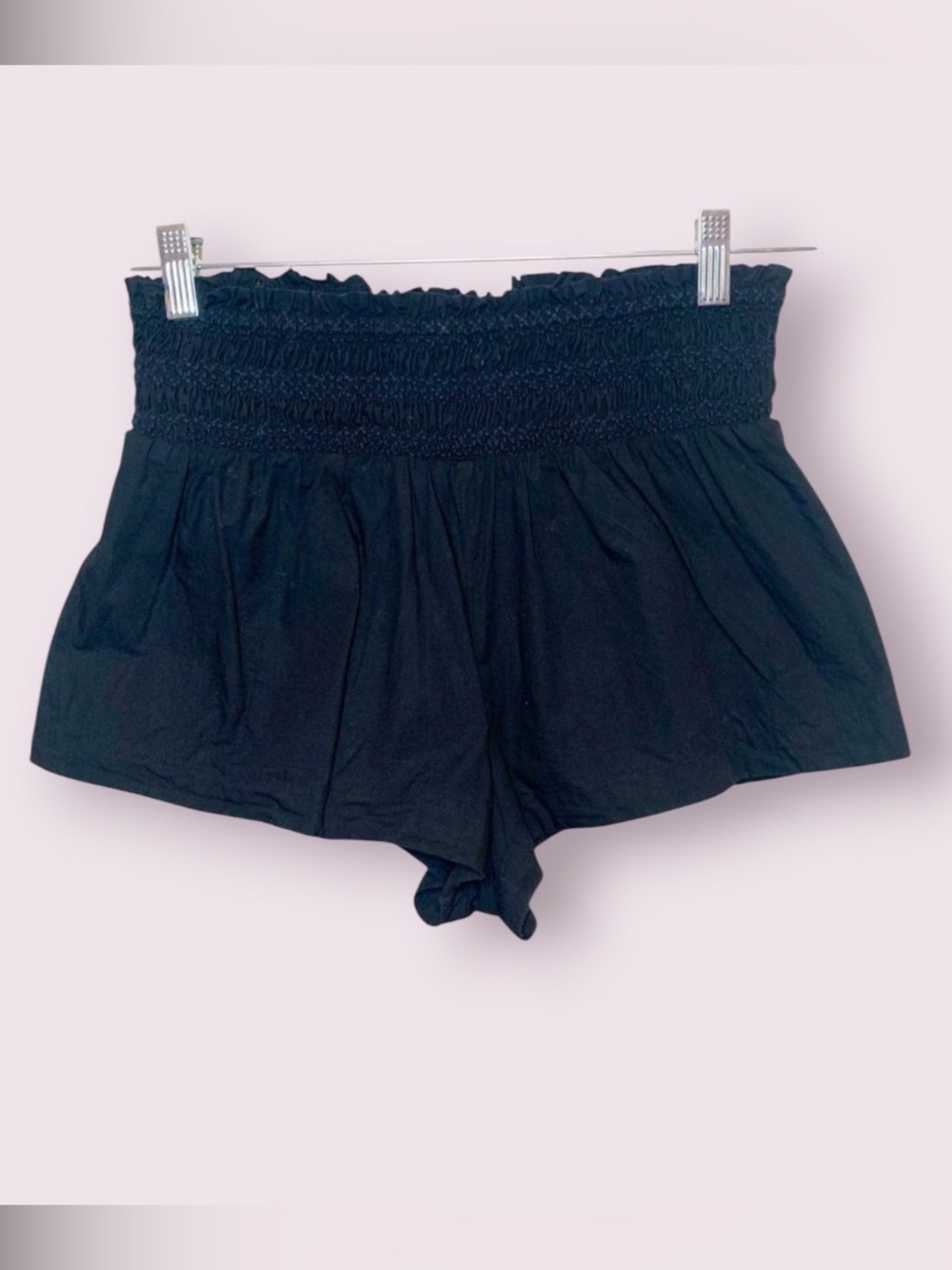 Anthropologie Smocked Waist Cotton Micro Mini Shorts Black Size Small